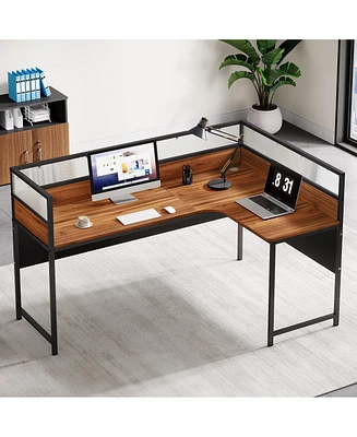 Tribesigns L-Shaped Computer Desk, 55-Inch Large Corner Office Desk with Baffle Plate, Executive Desk with Cable Management Hole, Simple Desk for Home