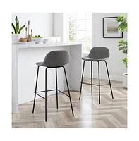 Slickblue Set of 2 Modern Low Back Bar Stools with Metal Frame and Linen Seat