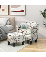 Gouun Modern Accent Tub Chair and Ottoman Set with Fabric Upholstered