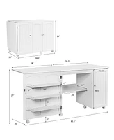 Gouun Folding Sewing Table Shelves Storage Cabinet Craft Cart with Wheels
