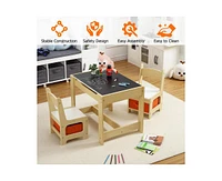 gaomon Kids Table and Chair Set, 4 in 1 Children Activity Table w/Storage, Removable Tabletop, Blackboard, 3-Piece Toddler Furniture Set for Art, Craf