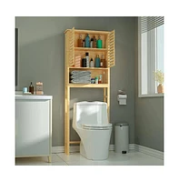 Slickblue Over-the-Toilet Bathroom Storage Cabinet with Shelf and Wood Finish for Organized Space