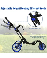 Gymax 3 Wheels Foldable Golf Push Pull Cart Trolley w/ Adjustable Handle Brake