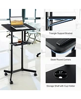 Gouun Mobile Lectern Podium Height-adjustable Rolling Laptop Cart with Tilting Top Storage Tray