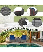 3 Pieces Outdoor Wicker Conversation Set with Tempered Glass Tabletop