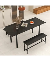 Gouun 3 Piece Dining Table Set for 4-6 with 2 Benches