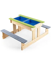 Gouun 3-in-1 Outdoor Wooden Kids Sand and Water Activity Table with Benches and Storage Boxes