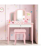 Gouun Kids Princess Make Up Dressing Table with Tri-folding Mirror and Chair