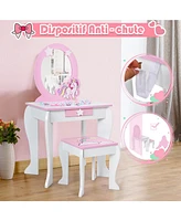 Gouun Kids Vanity Set with Removable Mirror, Drawer Storage, and Stool – Safe Dressing Table for Girls