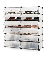 Gouun 12-Cube Diy Portable Plastic Shoe Rack with Doors