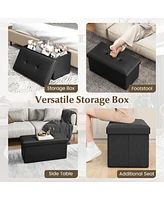 Gouun Upholstered Rectangle Footstool with Pvc Leather Surface and Storage Function