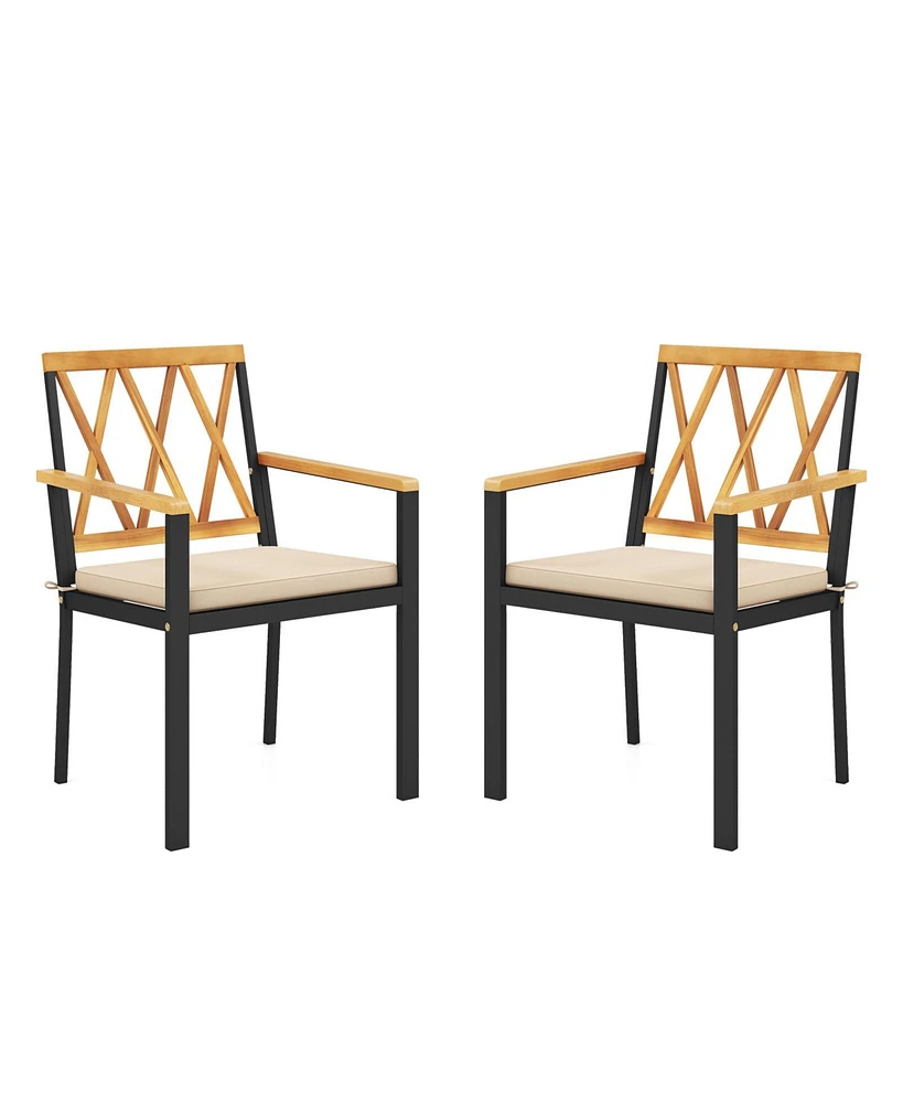 Gouun Set of 2 Patio Dining Chairs with Removable Padded Cushions-18 Inches