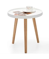 Gouun Round Side Sofa Table with Wooden Tray