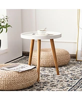 Gouun Round Side Sofa Table with Wooden Tray