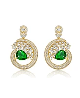 Rachel Glauber 14K Gold Plated with Green Pear-Shaped Cubic Zirconia Drop Earrings