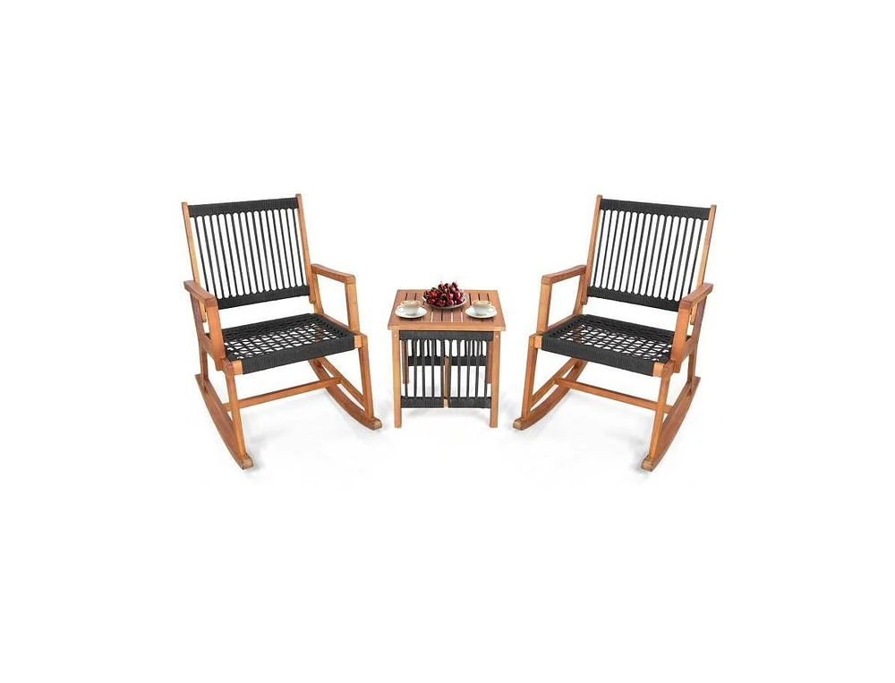 Slickblue 3 Piece Outdoor Wood Patio Furniture Rocking Chair Table Bistro Set