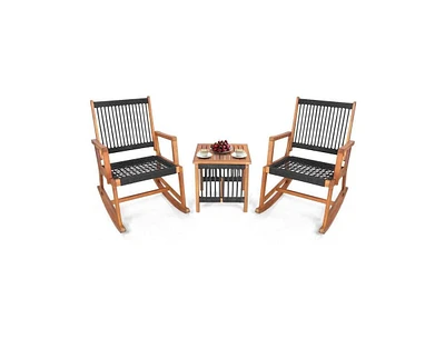 Slickblue 3 Piece Outdoor Wood Patio Furniture Rocking Chair Table Bistro Set