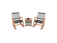 Slickblue 3 Piece Outdoor Wood Patio Furniture Rocking Chair Table Bistro Set