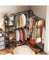 Slickblue Corner L-Shaped Garment Rack with Clothing Hanging Rods and Storage Shelves