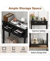 Gouun Narrow Console Table with Drawers and Open Storage Shelf