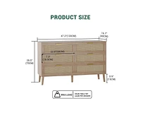 gaomon 6 Drawer Rattan Dresser, 47.2" x 15.7" x 29.5" Rattan Chest of Dressers, Mid Century Modern Dresser for Closet with Handles, Large Table Top