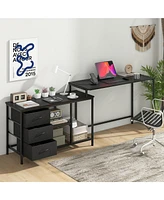 Gouun L-shaped Computer Desk with Power Outlet for Working Studying Gaming