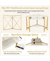 Gouun Space-Saving Corner Computer Desk with with Hutch and Keyboard Tray