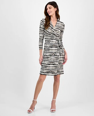 Anne Klein Petite Printed 3/4-Sleeve Classic Wrap Dress
