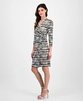 Anne Klein Petite Printed 3/4-Sleeve Classic Wrap Dress