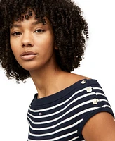 Tommy Jeans Women's Off-The-Shoulder Striped Cotton Sweater