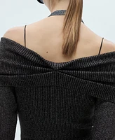 Mango Women's Bare Shoulders Lurex Sweater