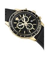 Versace Men's Sport Chrono Ip Yellow Gold Stainless Steel and Leather Strap Watch, 44mm