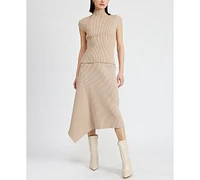 En Saison Women's Elaine Ribbed Asymmetric-Hem Midi Skirt