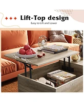 Wlive Lift Top Coffee Table with Storage for Living Room,Small Hidden Compartment and Adjustable Shelf,Mid Century Modern ,Wood,Greige