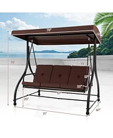 Gouun 3-Seat Outdoor Porch Swing with Adjustable Canopy and Convertible Bed