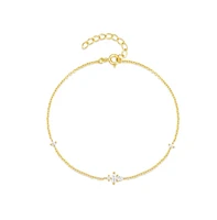 Hollywood Sensation 18K Gold Plated Sterling Silver Dainty Cable Chain Bracelet with Marquise, Pear, and Round Cut Cubic Zirconia Accents