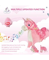 Qaba Kids Rocking Horse, Ride on Unicorn w/ Wooden Base, Tail Wag & Sounds