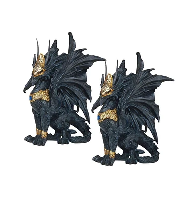 Fc Design "2-pc Gift Set" 9.5"H Black Dragon with Golden Mask and Armor Figurine Statue Ornament Home Room Office Decor and Perfect Gift Ideas for Hou