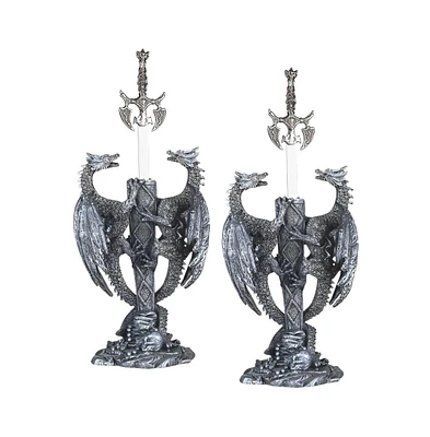 Fc Design "2-pc Gift Set" 11"H Two Medieval Silver Dragons with Sword Guardian Figurine Statue Ornament Home Room Office Decor and Perfect Gift Ideas