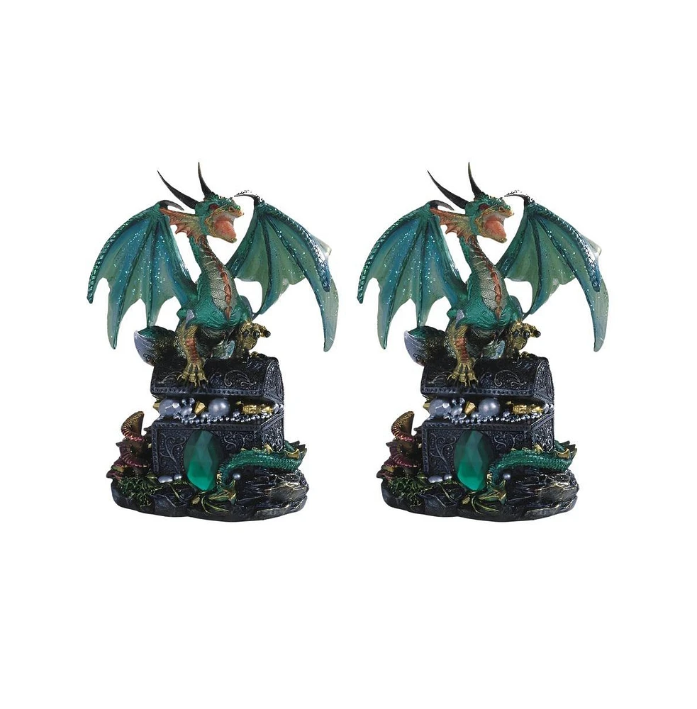 Fc Design "2-pc Gift Set" 5"H Green Dragon Guarding Treasure Figurine Statue Ornament Home Room Office Decor and Perfect Gift Ideas for Housewarming,