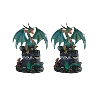 Fc Design "2-pc Gift Set" 5"H Green Dragon Guarding Treasure Figurine Statue Ornament Home Room Office Decor and Perfect Gift Ideas for Housewarming,