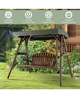 Gouun 2-Person Outdoor Wooden Porch Swing with an Adjustable Canopy