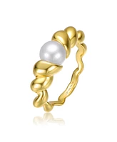 Sterling Silver 14K Gold Plated with Freshwater Pearl Scalloped Seashell Ring