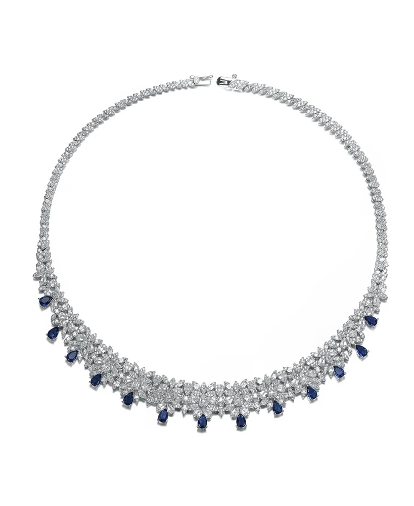 Rachel Glauber Radiant Elegance White Gold Plated Blue Drop Tennis Necklace