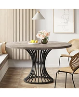 Tribesigns Round Dining Table for 4-6 People, 47-Inch Farmhouse Dinning Room Table Circle Kitchen Table, Industrial Dinner Table with Metal Base for K