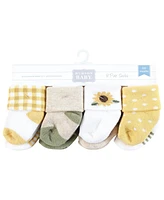 Hudson Baby Girls Cotton Rich Newborn and Terry Socks, Sunflower, 0-6 Months