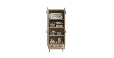 Slickblue Modern 2-Door Armoire Wardrobe Cabinet with Hanging Rail