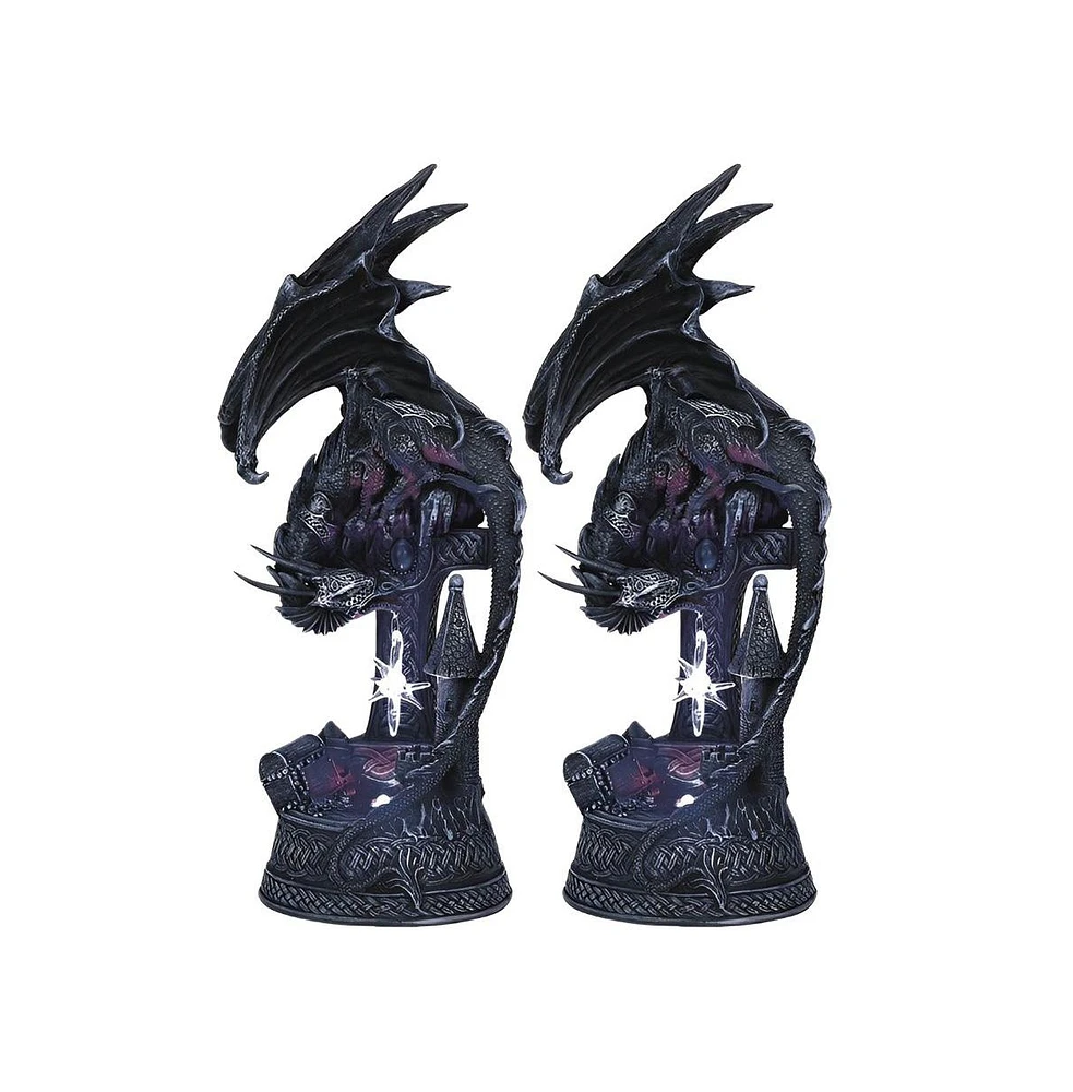 Fc Design "2-pc Gift Set" 12"H Led Black Dragon Leaning on Castle Figurine Statue Ornament Home Room Office Decor and Perfect Gift Ideas for Housewarm