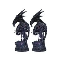 Fc Design "2-pc Gift Set" 12"H Led Black Dragon Leaning on Castle Figurine Statue Ornament Home Room Office Decor and Perfect Gift Ideas for Housewarm