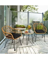 Gouun 3 Pieces Rattan Furniture Set with Cushioned Chair Table
